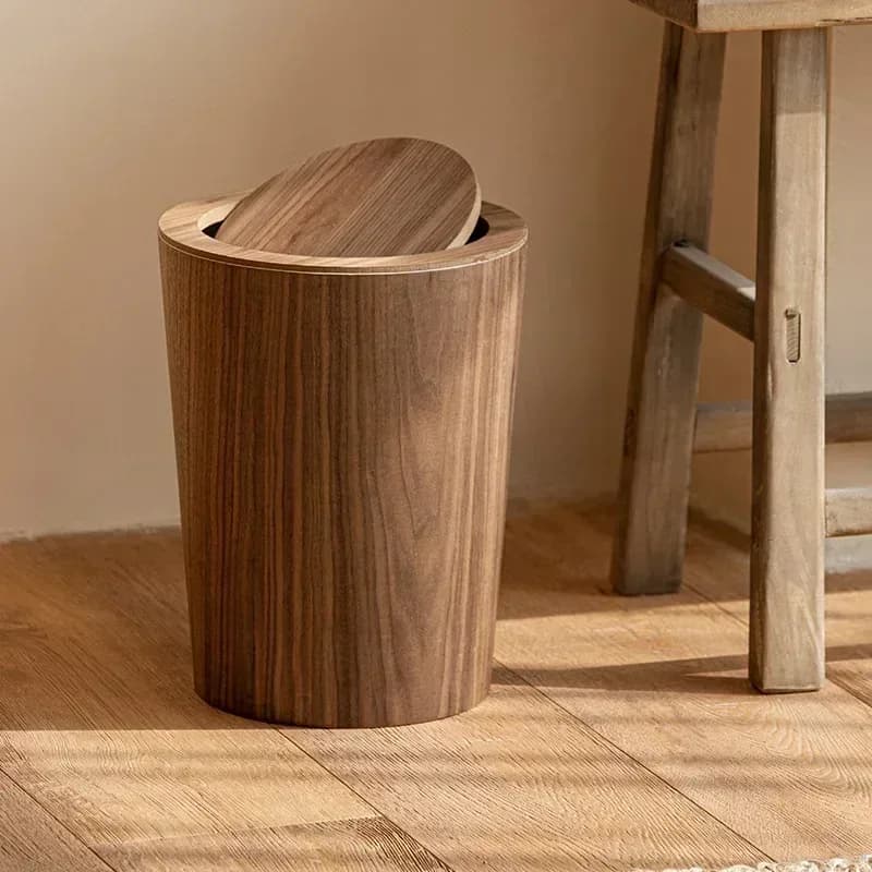 Poubelle minimaliste en bois avec couvercle basculant