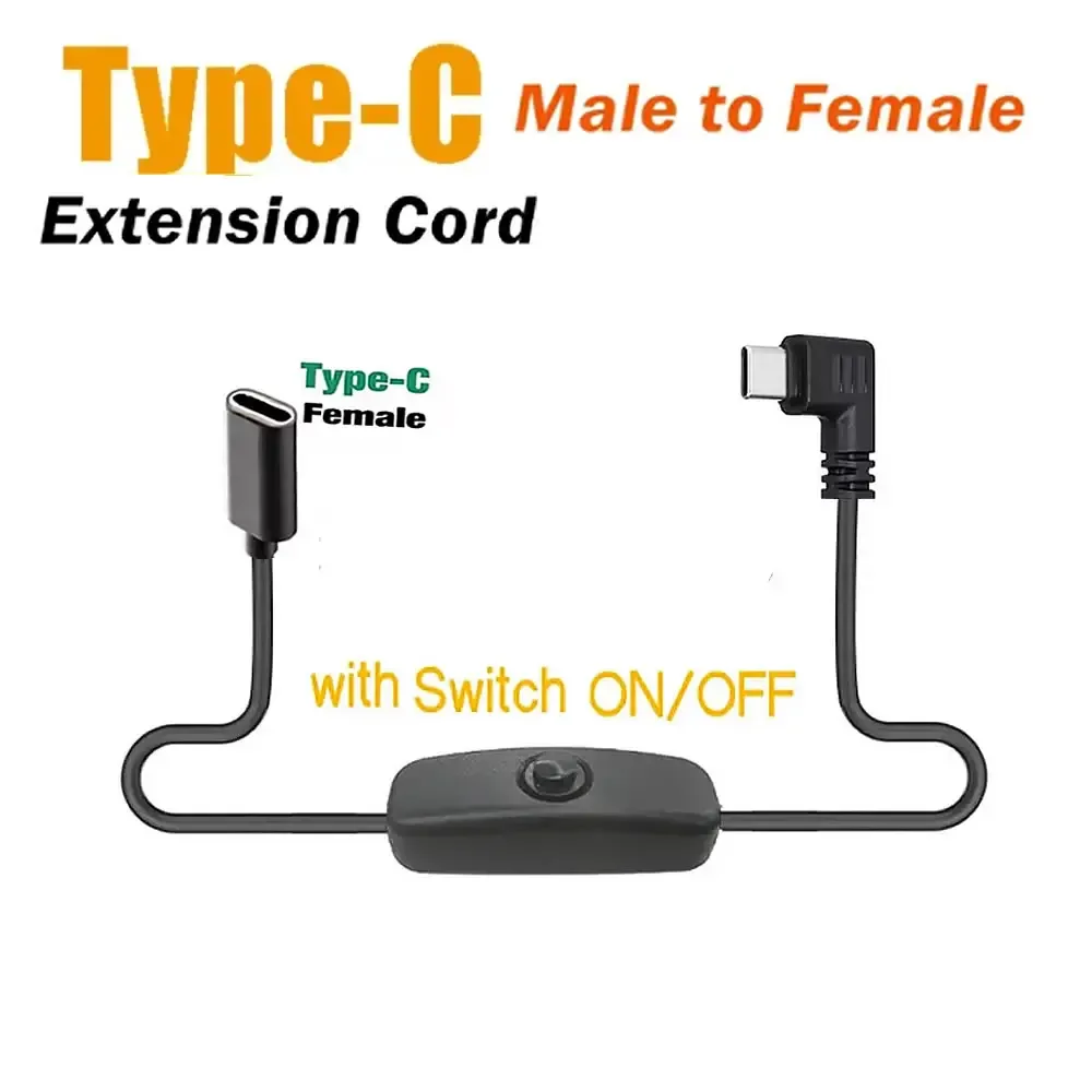Câble d'extension USB-C 35 cm coudé à 90° avec interrupteur, femelle vers double mâle - Image 1