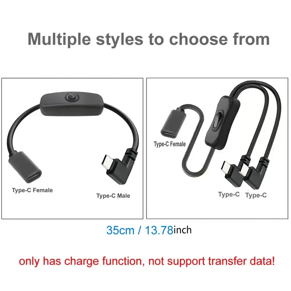 Câble d'extension USB-C 35 cm coudé à 90° avec interrupteur, femelle vers double mâle - Image 2