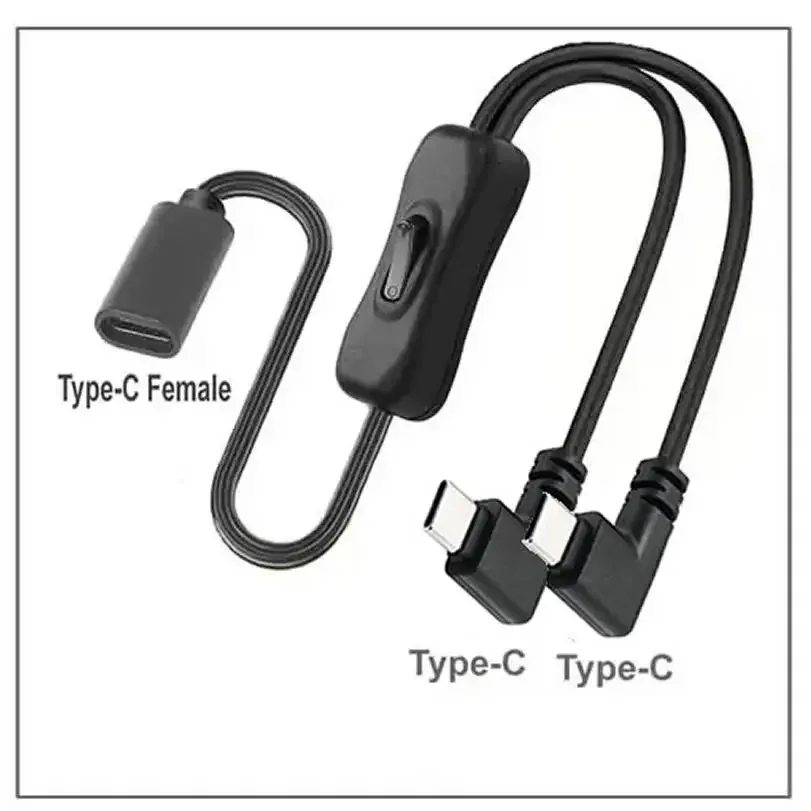 Câble d'extension USB-C 35 cm coudé à 90° avec interrupteur, femelle vers double mâle slide 8