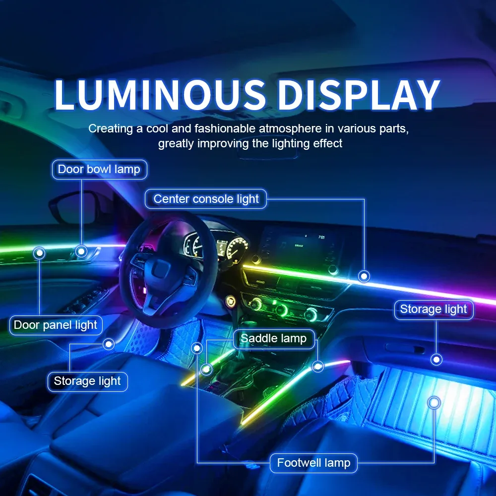 Kit d'éclairage d'ambiance LED RGB 18-en-1 pour voiture - Bandes acryliques 64 couleurs et double zone - Image 4