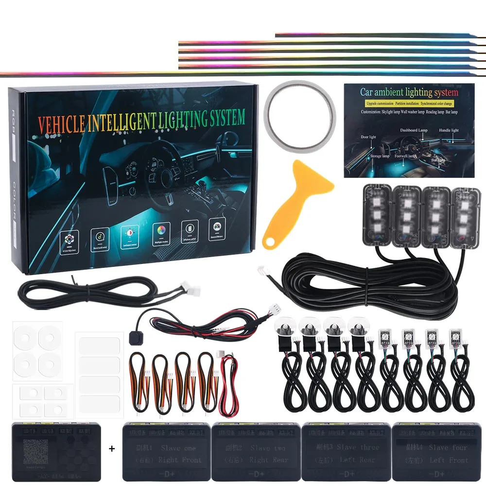 Kit d'éclairage d'ambiance LED RGB 18-en-1 pour voiture - Bandes acryliques 64 couleurs et double zone - Image 1