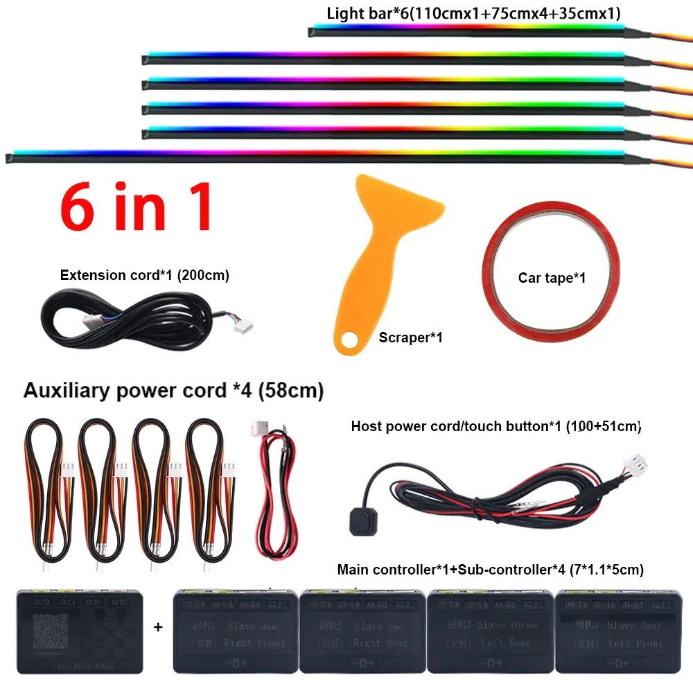 Kit d'éclairage d'ambiance LED RGB 18-en-1 pour voiture - Bandes acryliques 64 couleurs et double zone slide 11