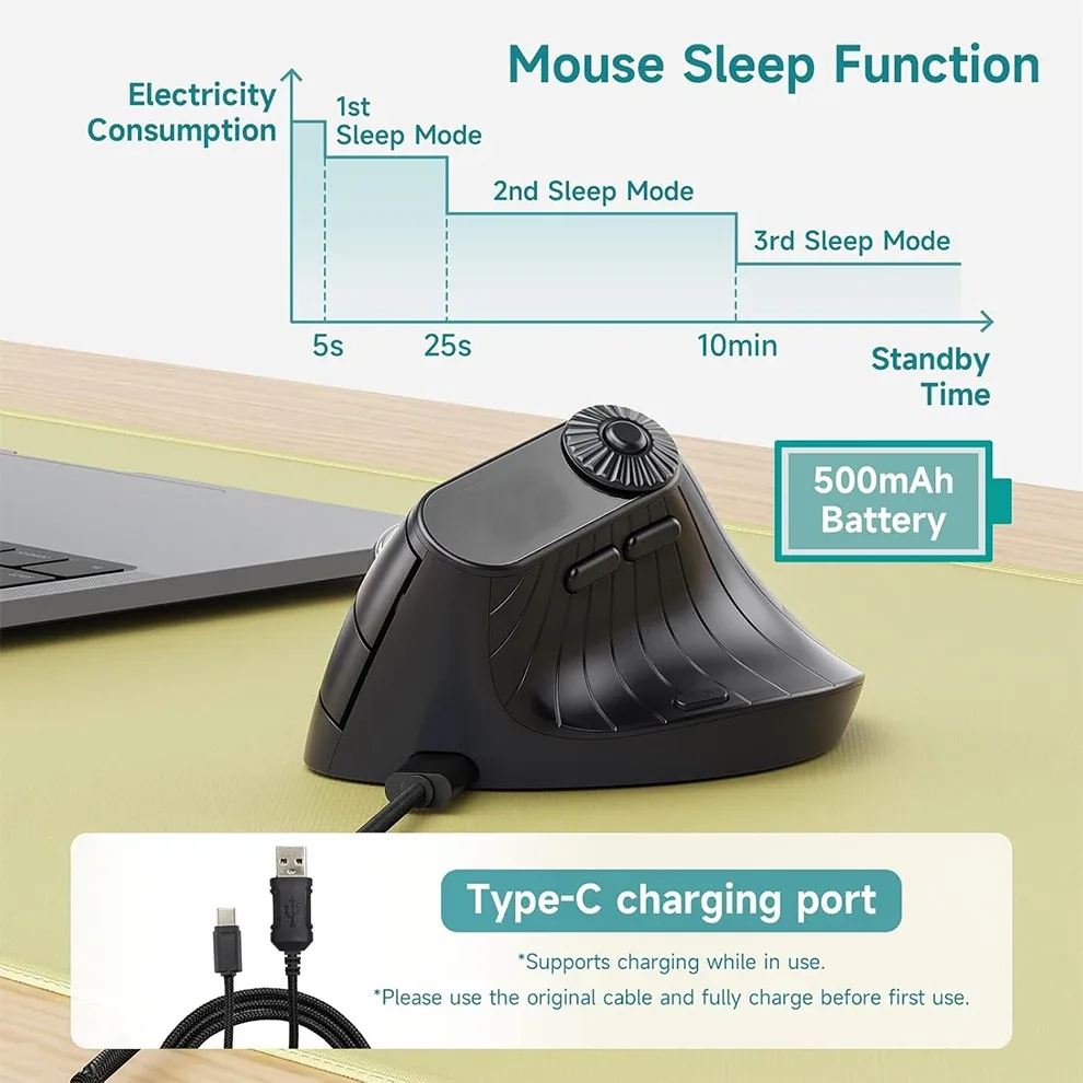 Souris ergonomique sans fil (2,4 GHz + Bluetooth), DPI réglable, légère pour PC et MacBook - Image 4