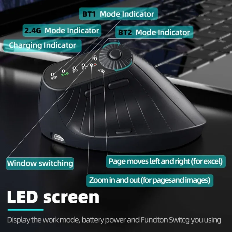 Souris ergonomique sans fil (2,4 GHz + Bluetooth), DPI réglable, légère pour PC et MacBook - Image 5