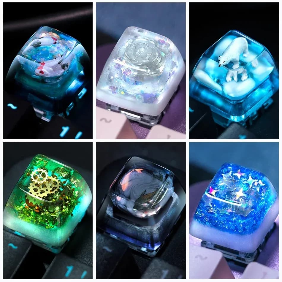 Touche artisanale en résine pour clavier mécanique - Modèles Ours polaire, Koi et Steampunk