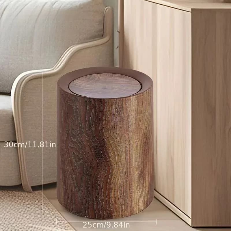 Poubelle Semi-Circulaire à Effet Bois - Design Moderne et Minimaliste
