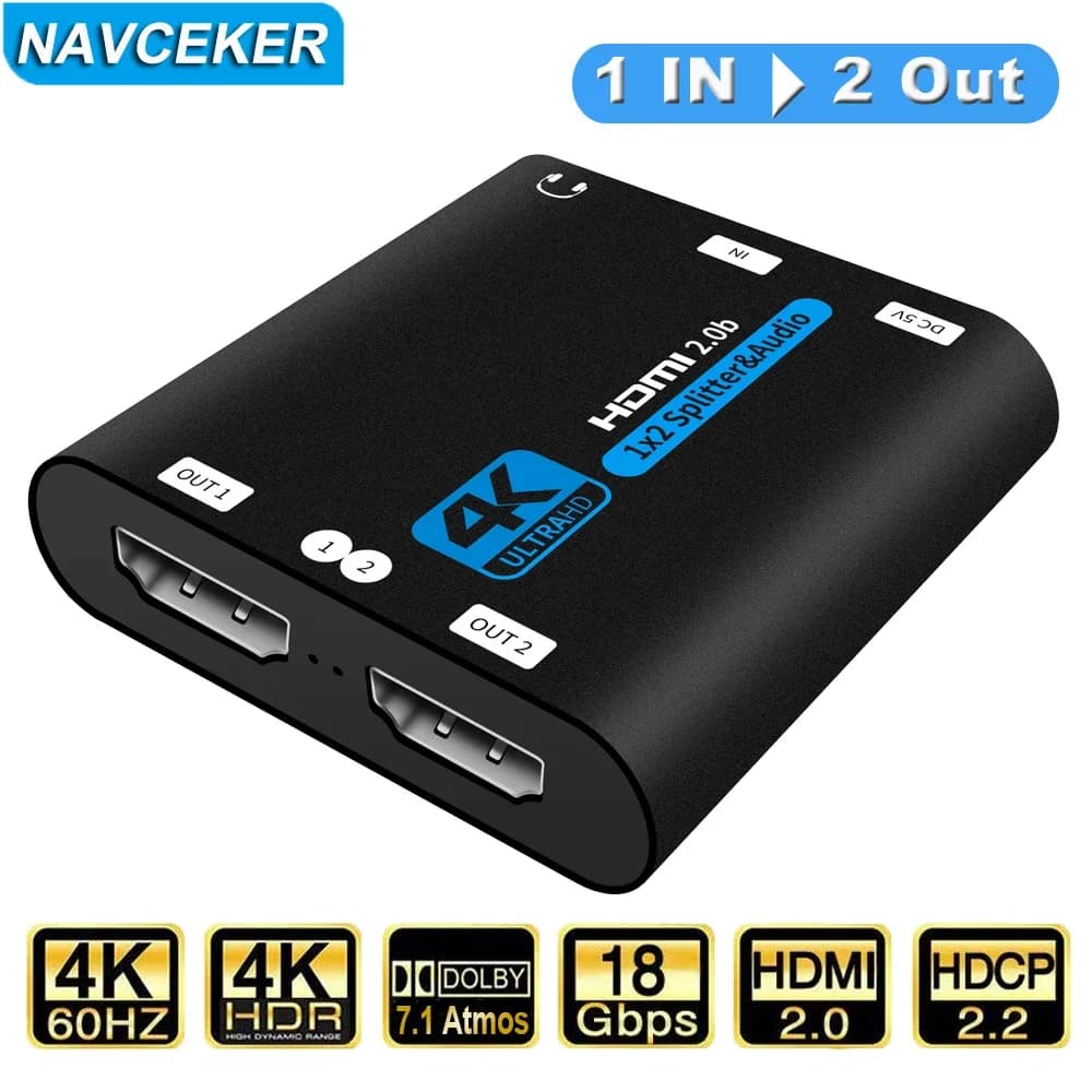 Répartiteur HDMI Navceker 1 Entrée 2 Sorties - 4K HDMI 2.0 - Compatible PS5, Xbox et HDTV