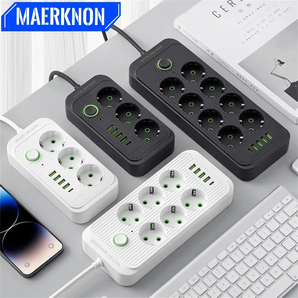 Multiprise Parafoudre avec 4 Ports USB, 1 Port USB-C et Câble de 2m - Image 1