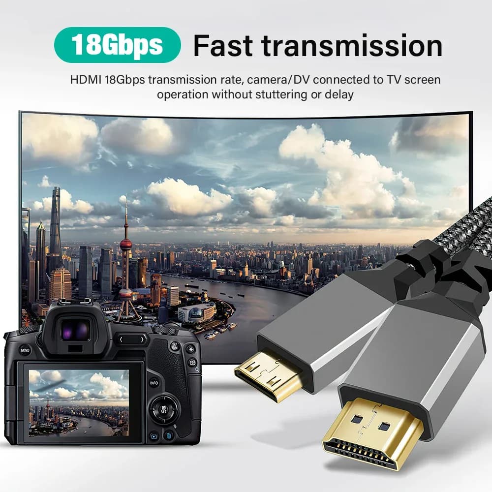 Câble Mini HDMI vers HDMI 2.0 Tressé - 4K @ 60Hz - Ultra Haute Vitesse - Image 5