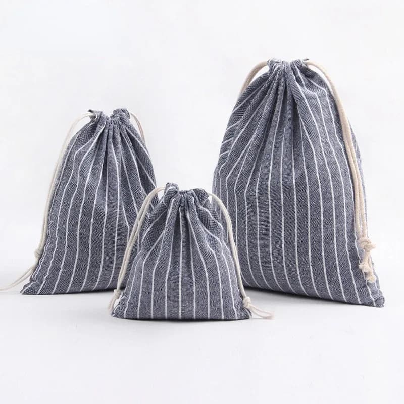 Pochette en coton et lin avec cordon de serrage - Image 1