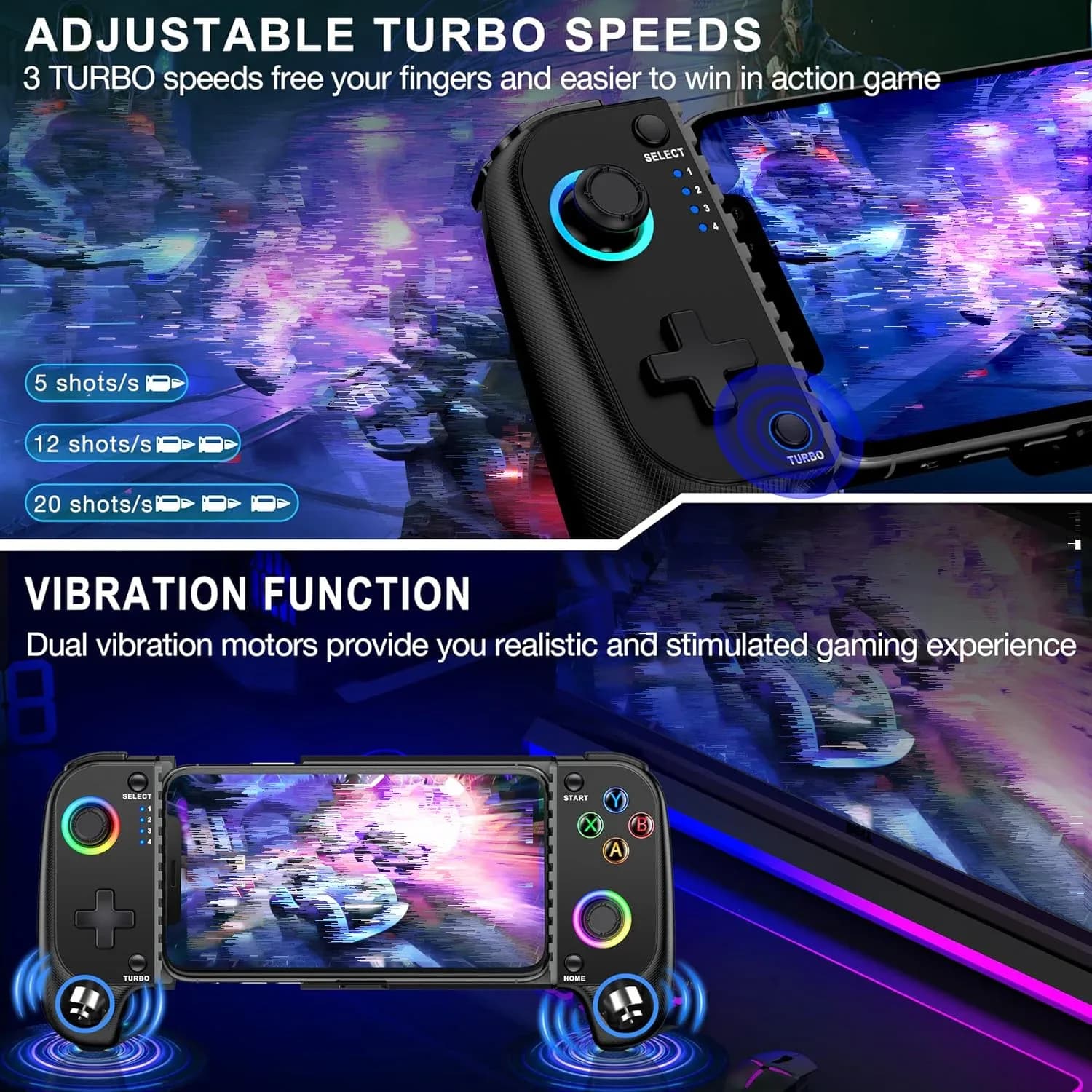 Manette de jeu sans fil 7009F pour iOS/Android - Joystick à effet Hall et éclairage RGB slide 3