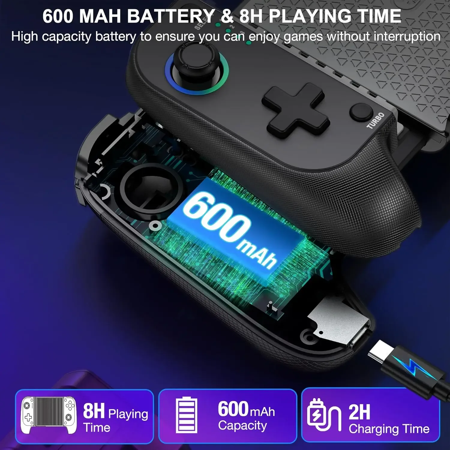 Manette de jeu sans fil 7009F pour iOS/Android - Joystick à effet Hall et éclairage RGB slide 5