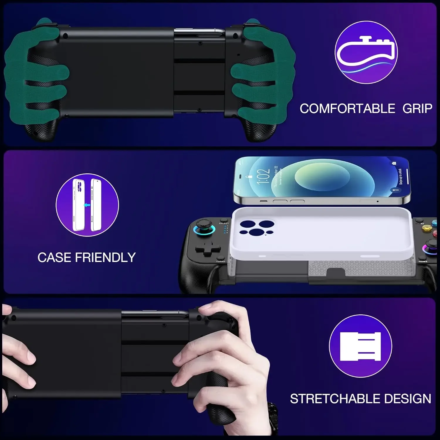 Manette de jeu sans fil 7009F pour iOS/Android - Joystick à effet Hall et éclairage RGB slide 6