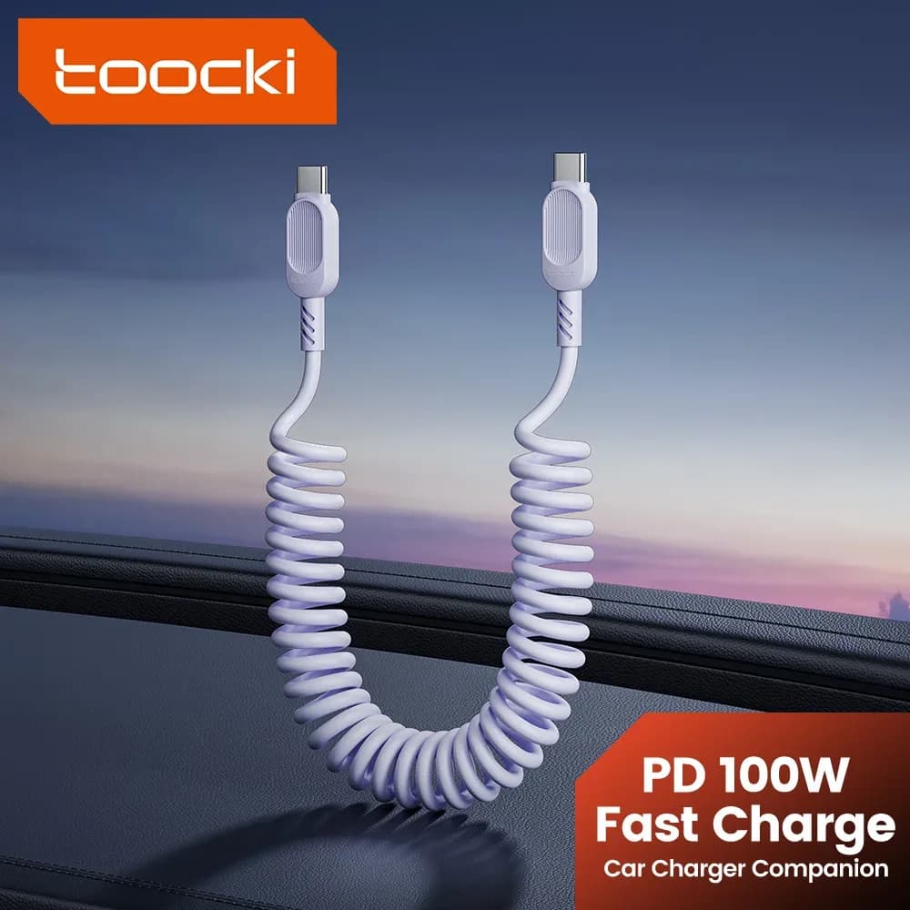 Câble de charge rapide spiralé Toocki 100W 6A USB-C vers Lightning PD 27W pour iPhone 16 - Image 1