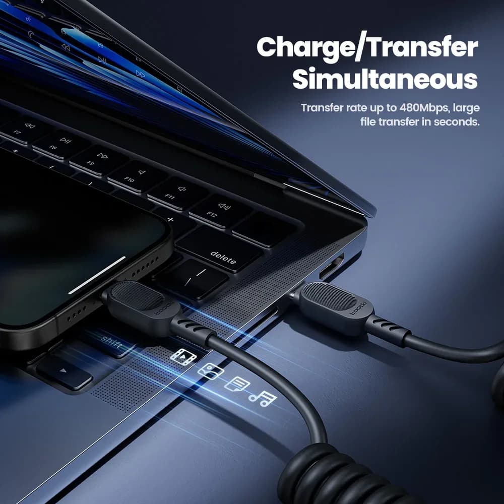 Câble de charge rapide spiralé Toocki 100W 6A USB-C vers Lightning PD 27W pour iPhone 16 - Image 6
