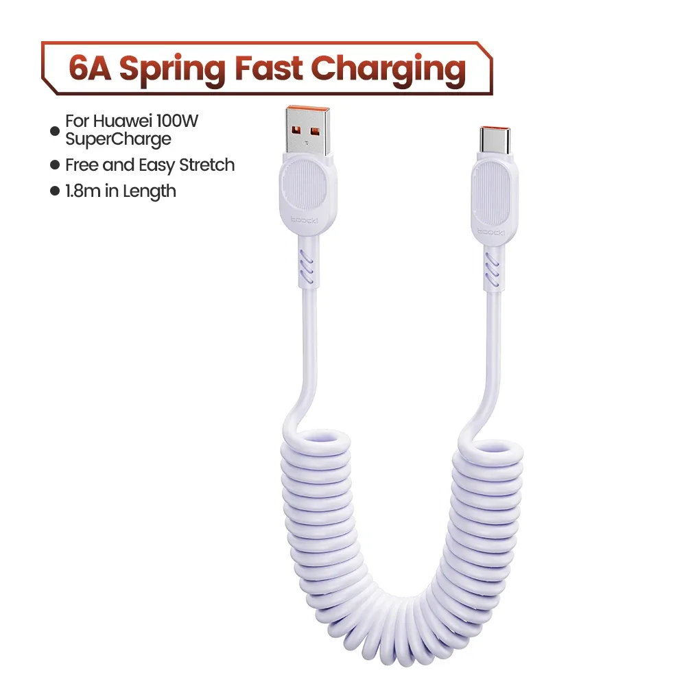 Câble de charge rapide spiralé Toocki 100W 6A USB-C vers Lightning PD 27W pour iPhone 16 slide 11