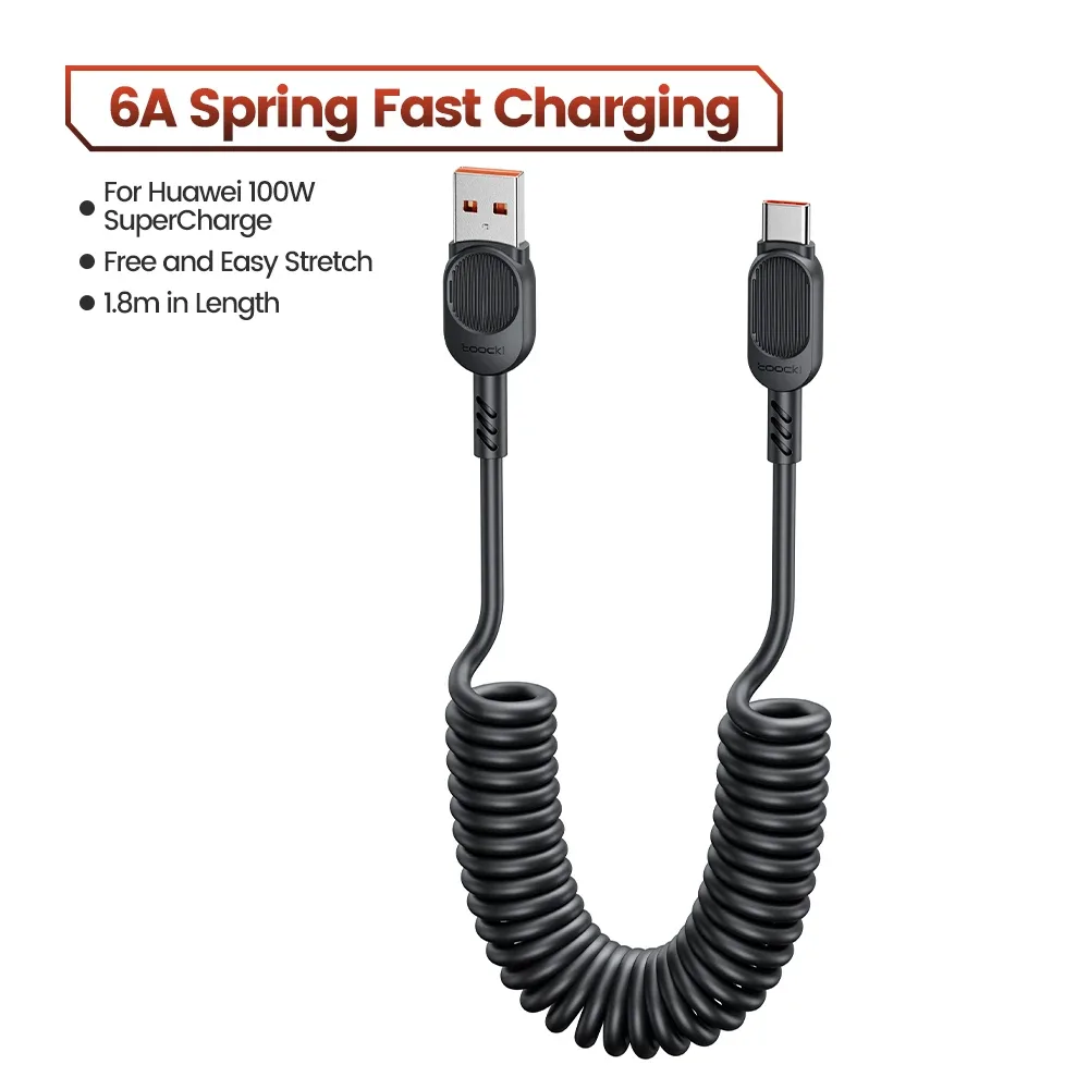Câble de charge rapide spiralé Toocki 100W 6A USB-C vers Lightning PD 27W pour iPhone 16 slide 8