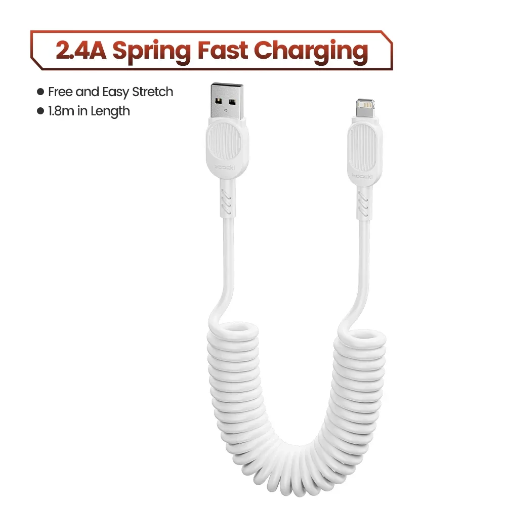 Câble de charge rapide spiralé Toocki 100W 6A USB-C vers Lightning PD 27W pour iPhone 16 slide 17