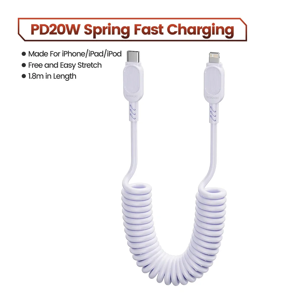 Câble de charge rapide spiralé Toocki 100W 6A USB-C vers Lightning PD 27W pour iPhone 16 slide 19
