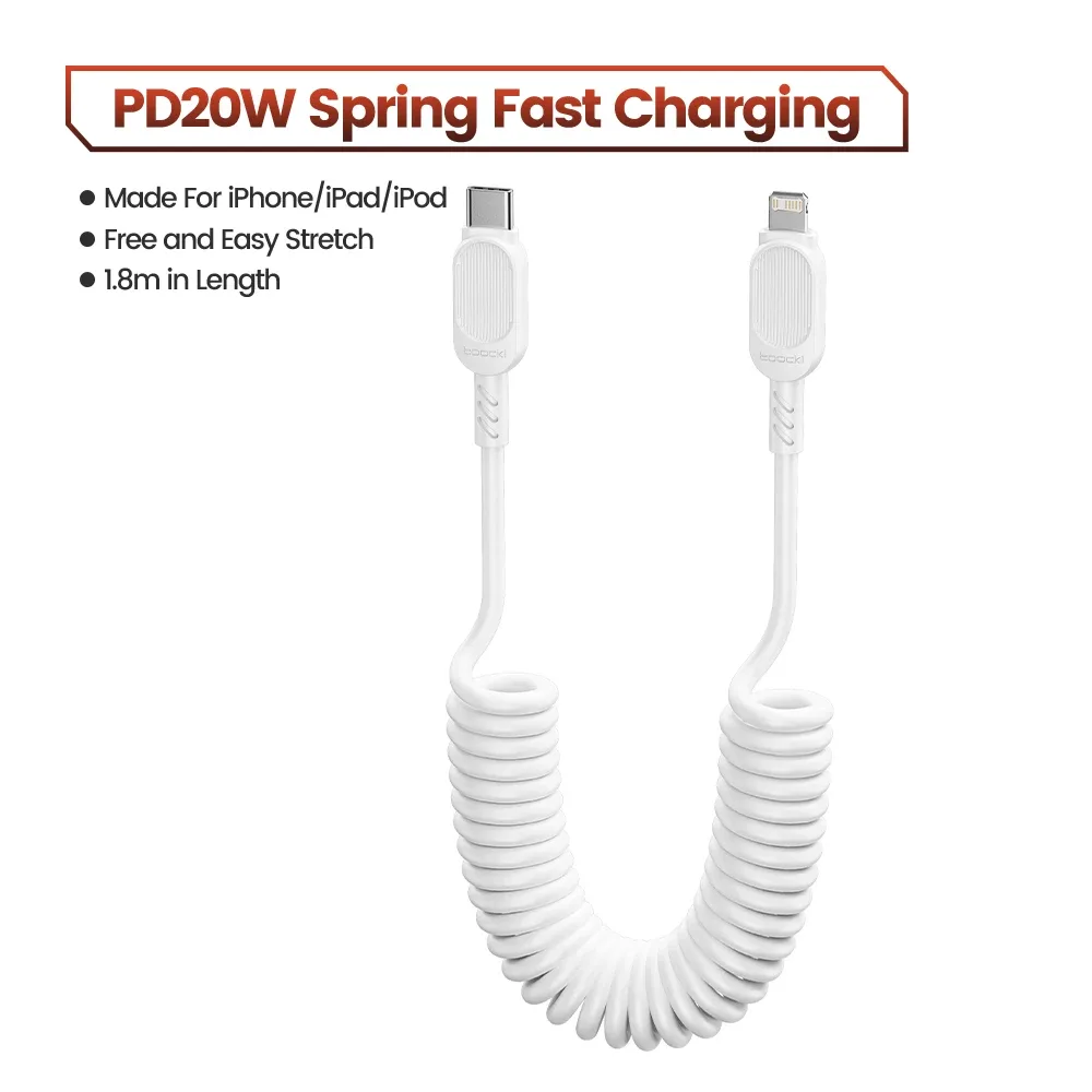 Câble de charge rapide spiralé Toocki 100W 6A USB-C vers Lightning PD 27W pour iPhone 16 slide 13