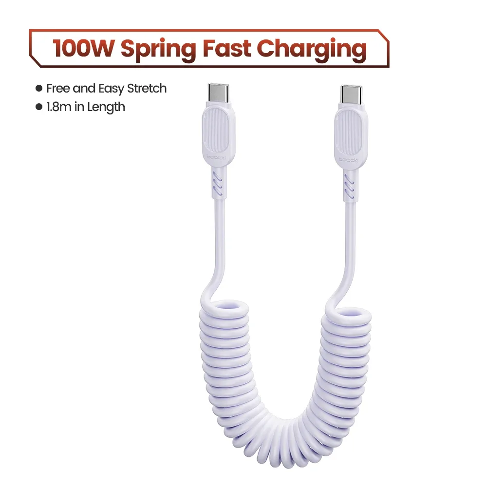 Câble de charge rapide spiralé Toocki 100W 6A USB-C vers Lightning PD 27W pour iPhone 16 slide 15