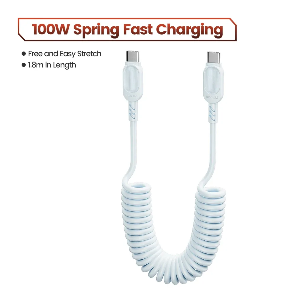 Câble de charge rapide spiralé Toocki 100W 6A USB-C vers Lightning PD 27W pour iPhone 16 slide 16
