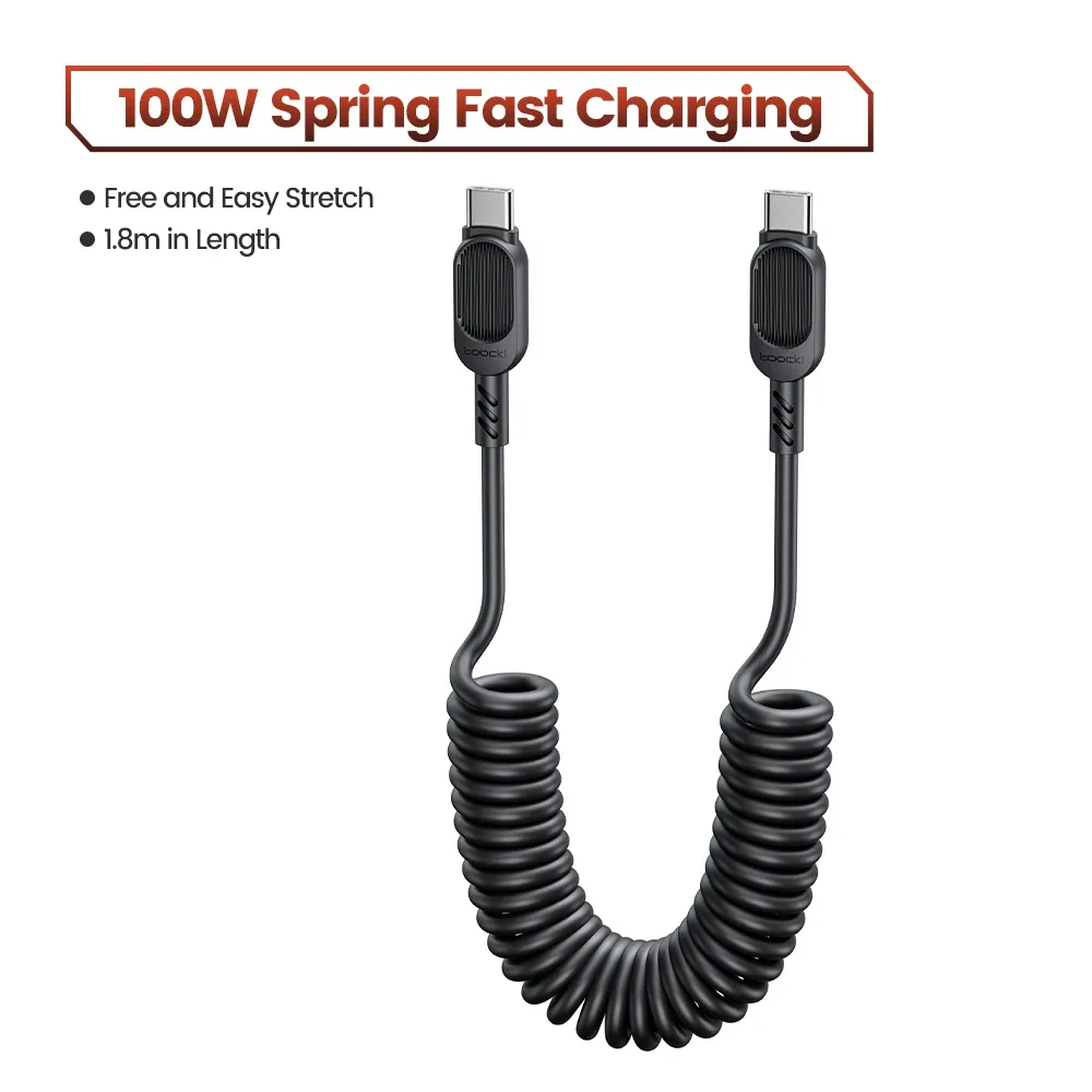 Câble de charge rapide spiralé Toocki 100W 6A USB-C vers Lightning PD 27W pour iPhone 16 slide 22