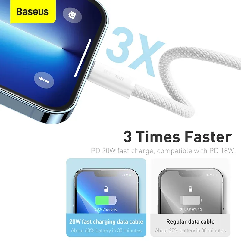 Câble Baseus USB-C vers Lightning PD 20W - Charge Rapide pour iPhone slide 3