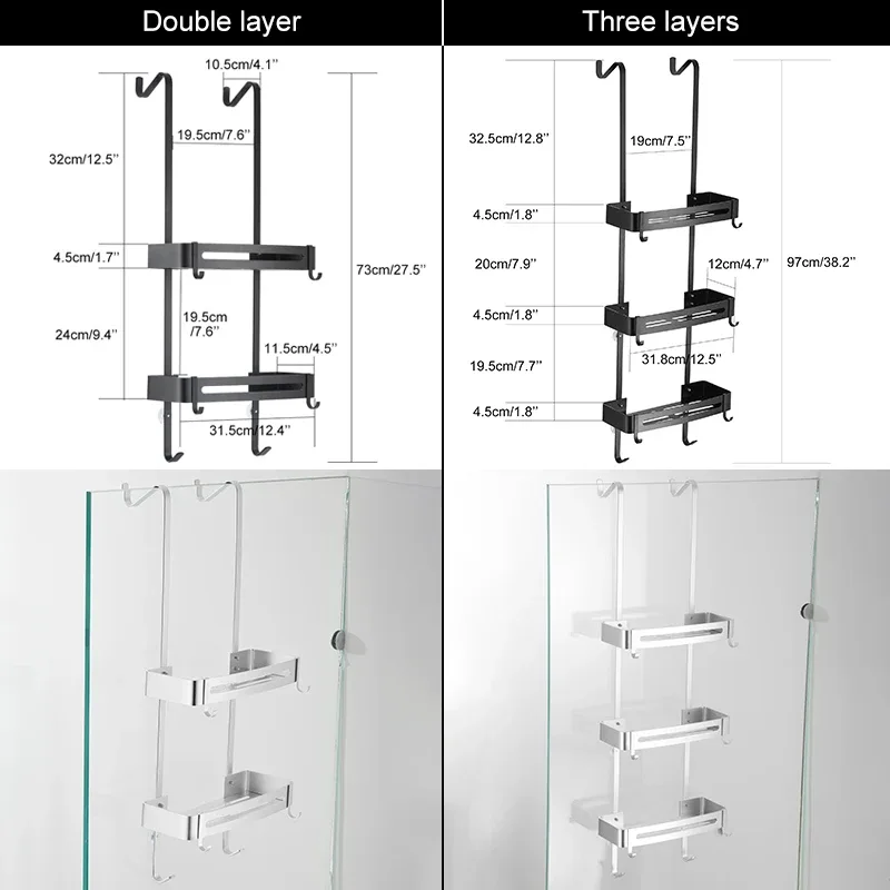 Étagère de salle de bain suspendue noire sans perçage EL5018 slide 2
