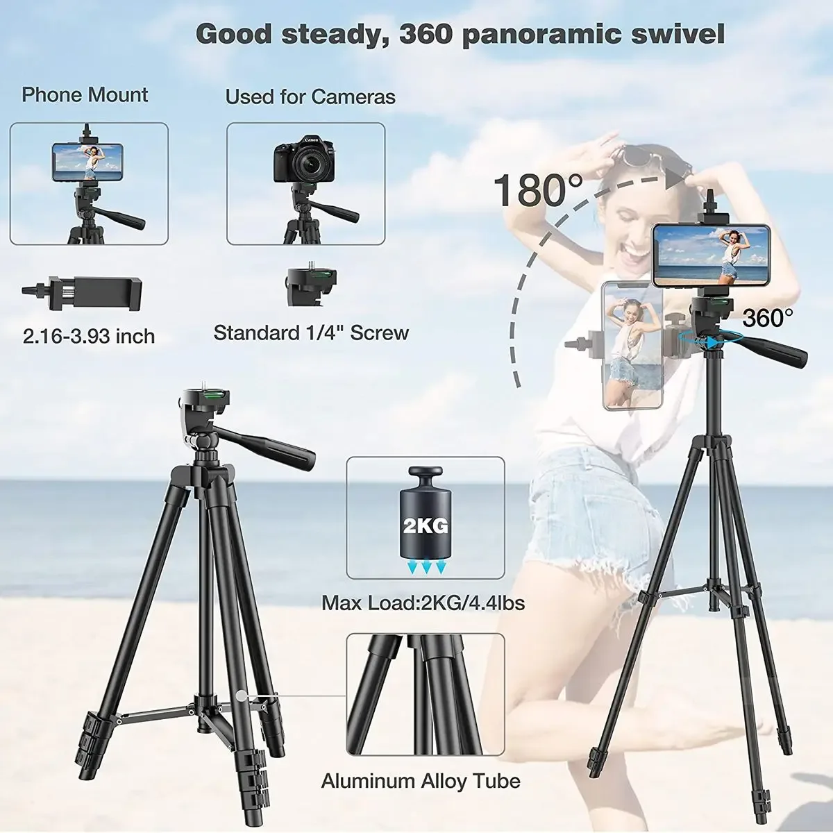 Trépied universel 100 cm pour smartphone avec télécommande Bluetooth slide 3