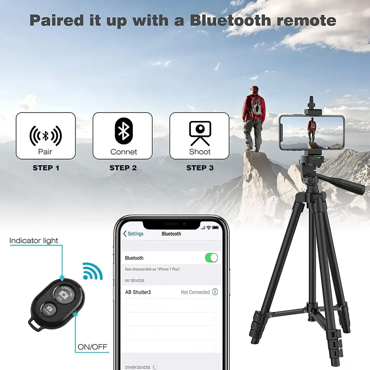 Trépied universel 100 cm pour smartphone avec télécommande Bluetooth slide 4