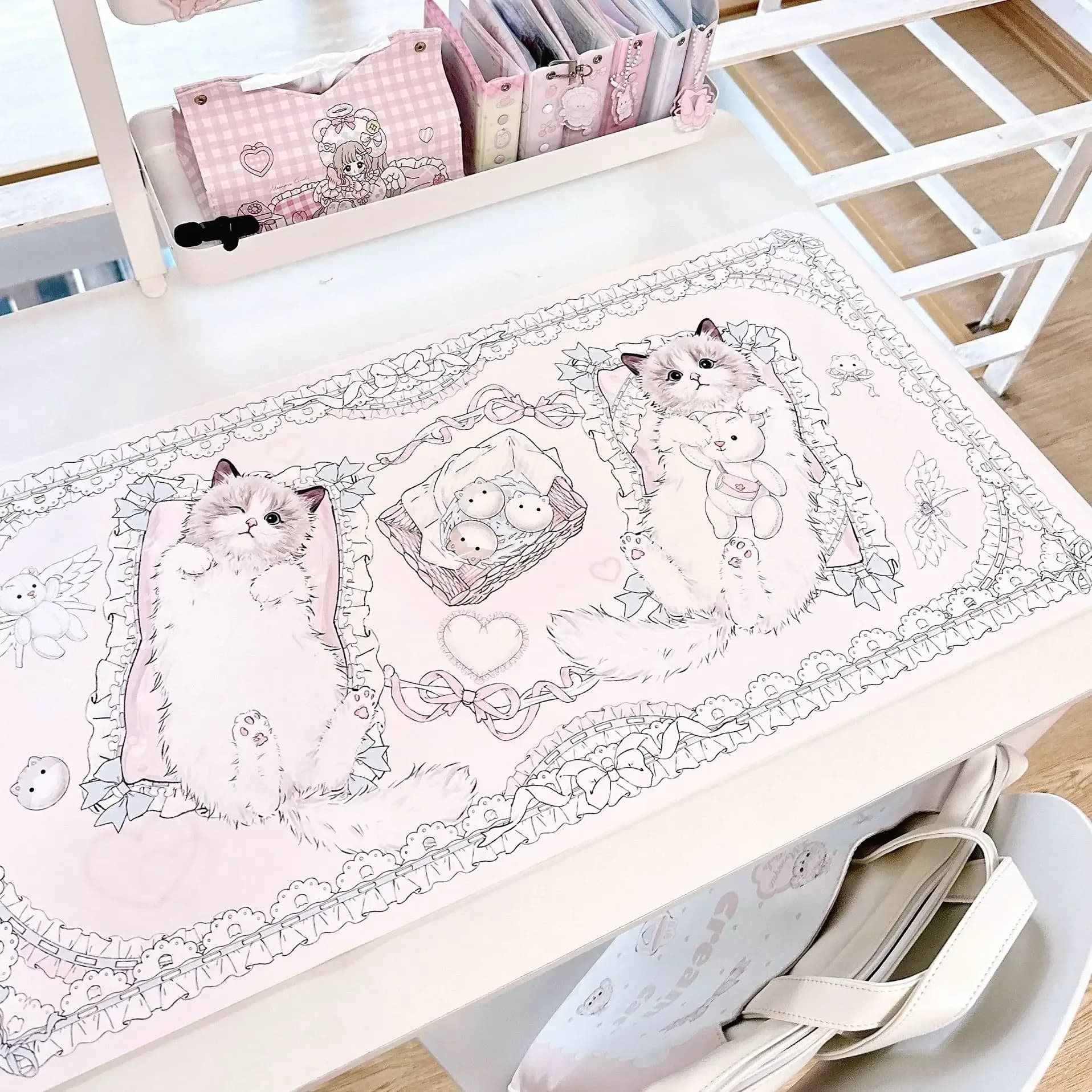 Sous-main en cuir PU imperméable - Motif Chat Ragdoll - Rose - Image 1
