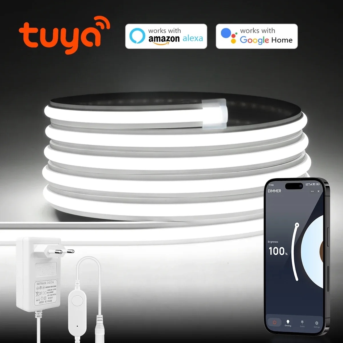 Ruban LED Néon COB WiFi Tuya Smart Life 24V en Silicone Premium, Compatible avec Alexa et Google Home - Image 1