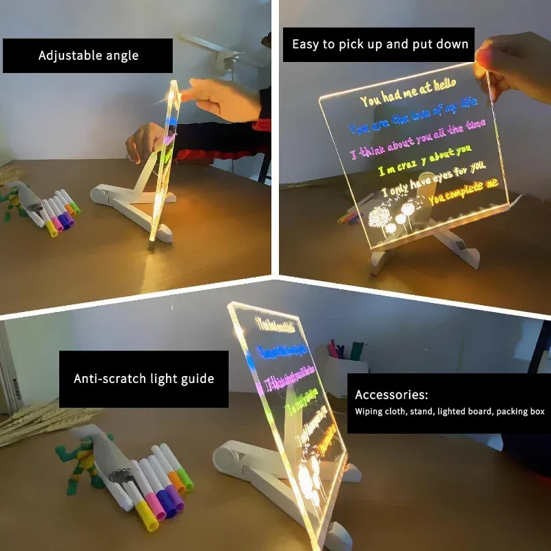 Tableau à dessin LED effaçable à 7 couleurs avec marqueurs et support slide 5