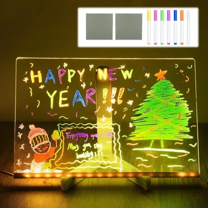 Tableau à dessin LED effaçable à 7 couleurs avec marqueurs et support