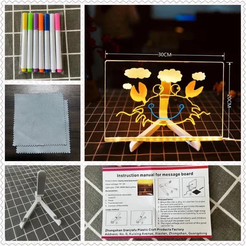Tableau à dessin LED effaçable à 7 couleurs avec marqueurs et support slide 7
