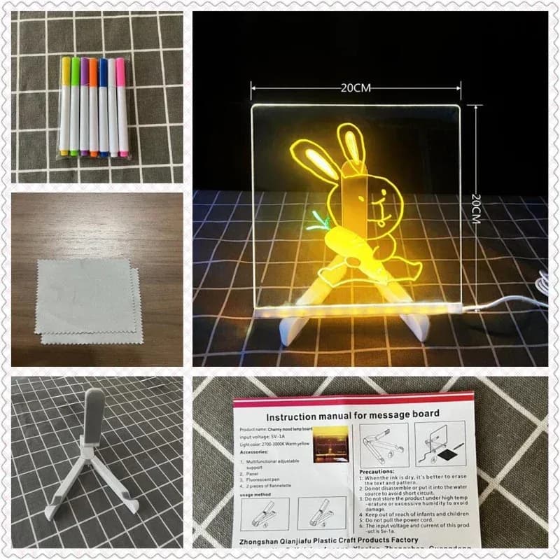 Tableau à dessin LED effaçable à 7 couleurs avec marqueurs et support slide 8