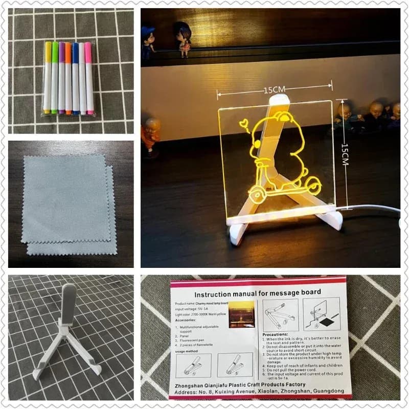 Tableau à dessin LED effaçable à 7 couleurs avec marqueurs et support slide 9