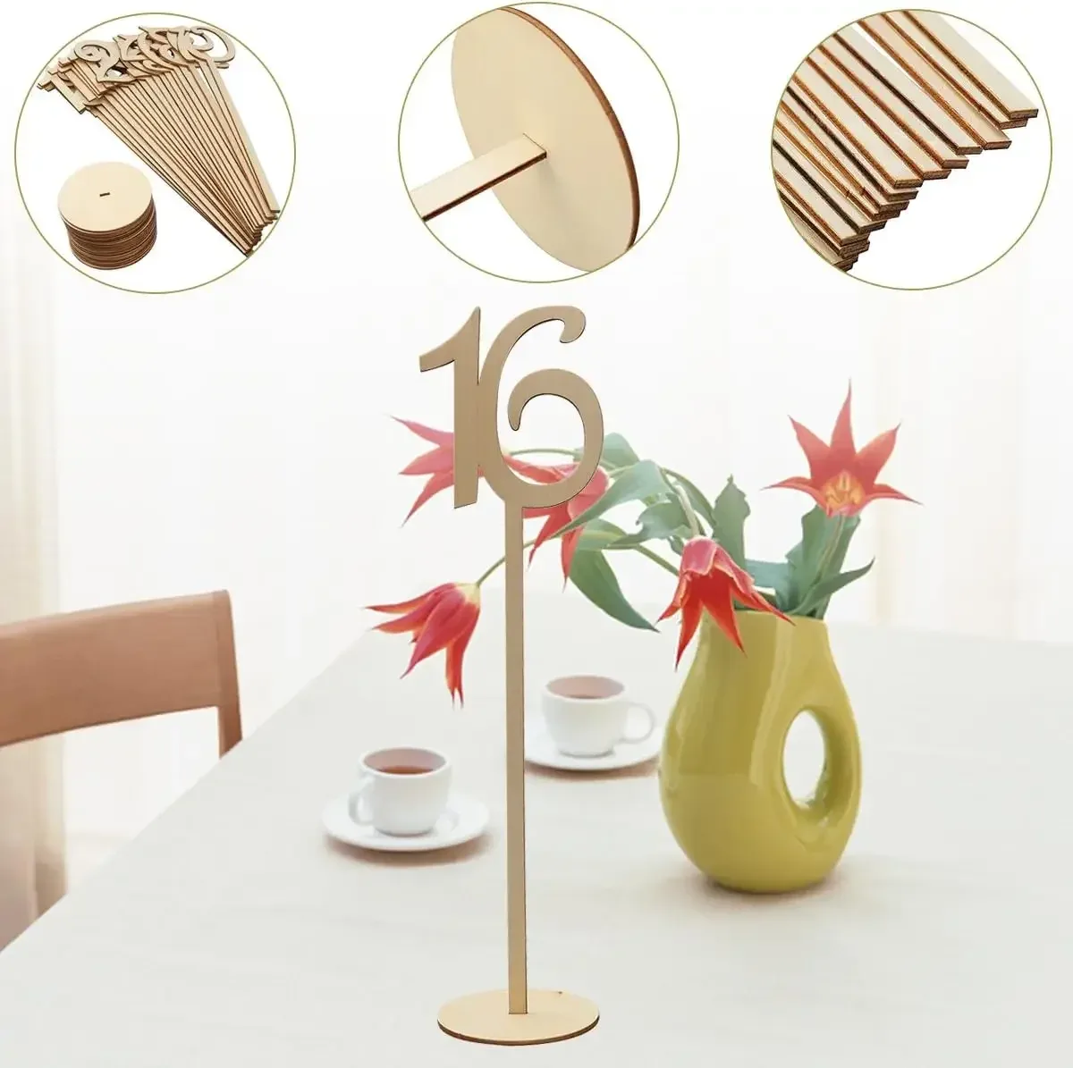 Numéros de table en bois 1 à 20 avec supports pour mariage et événements - Image 3