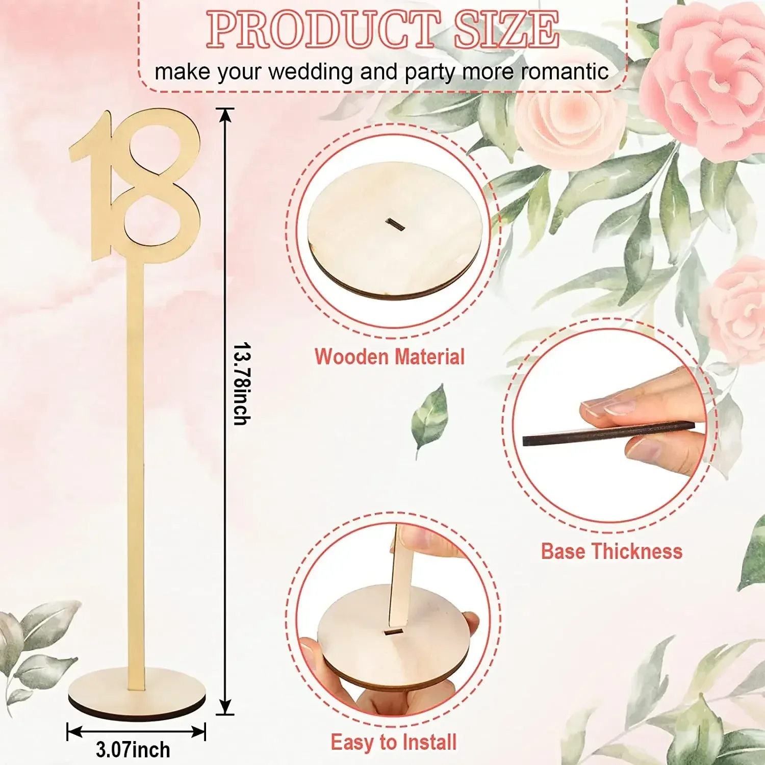 Numéros de table en bois 1 à 20 avec supports pour mariage et événements - Image 2