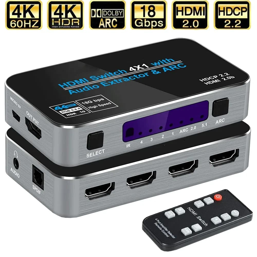 Commutateur HDMI 2.0 avec extracteur audio - 4K @ 60Hz HDR