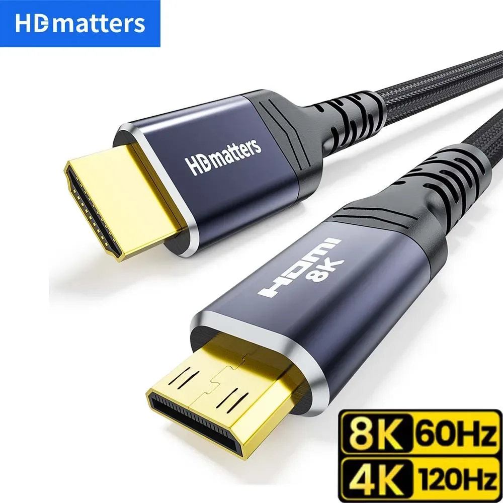 Câble Mini HDMI vers HDMI 2.1 Bidirectionnel - 8K@60Hz / 4K@120Hz - Nylon Tressé - Image 1