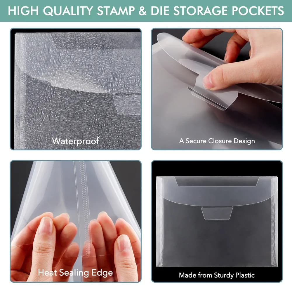Lot de 10 pochettes de rangement transparentes pour tampons et matrices de découpe slide 5