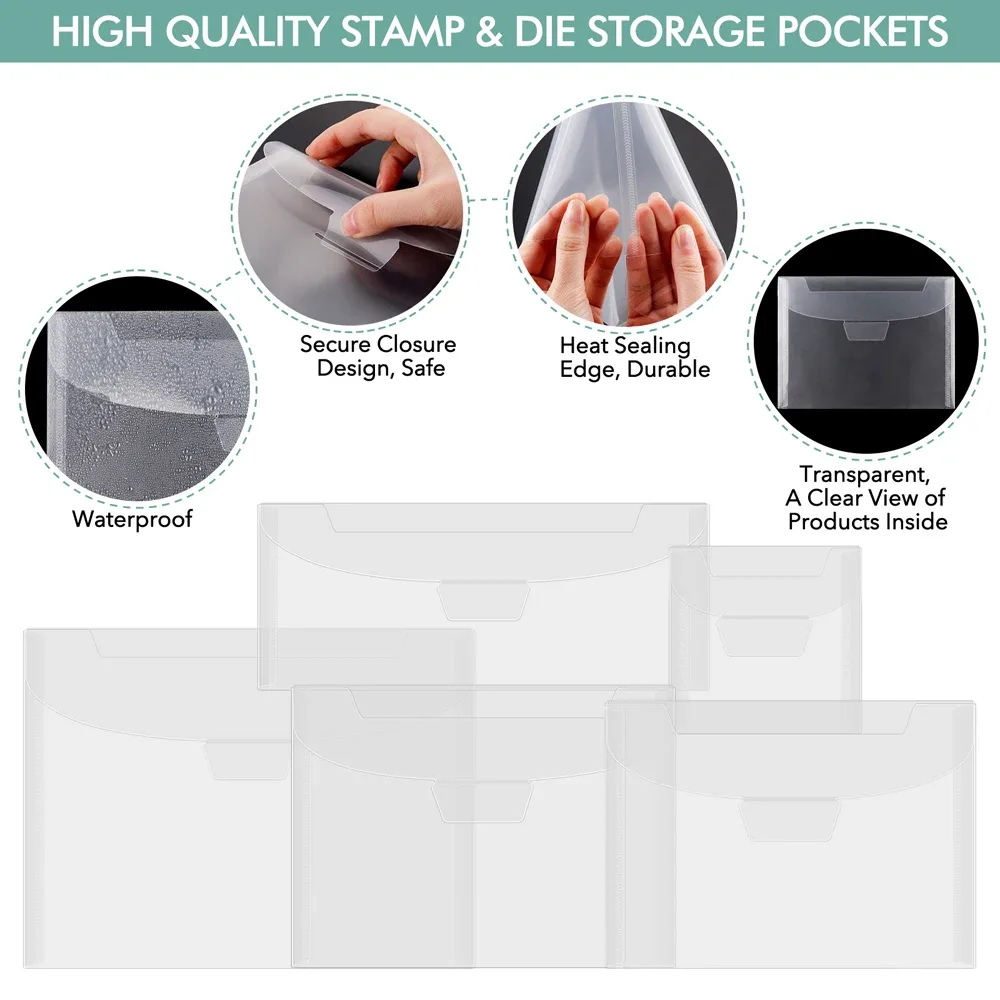 Lot de 10 pochettes de rangement transparentes pour tampons et matrices de découpe slide 2