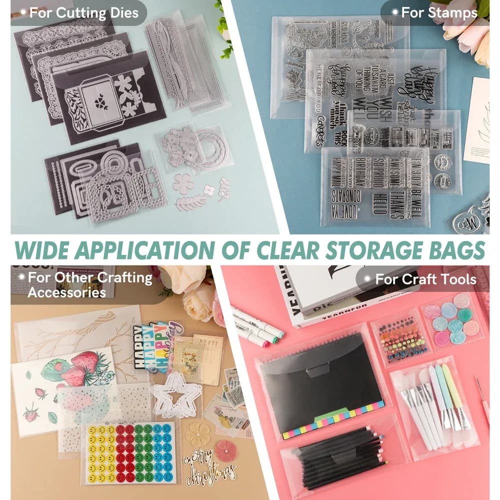Lot de 10 pochettes de rangement transparentes pour tampons et matrices de découpe slide 6