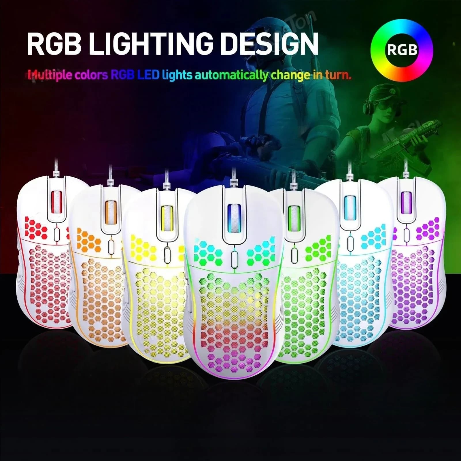 Souris Gaming Sans Fil (2,4 GHz) et Filaire - Rechargeable USB-C - Design Nid d'Abeille - RGB - Image 3