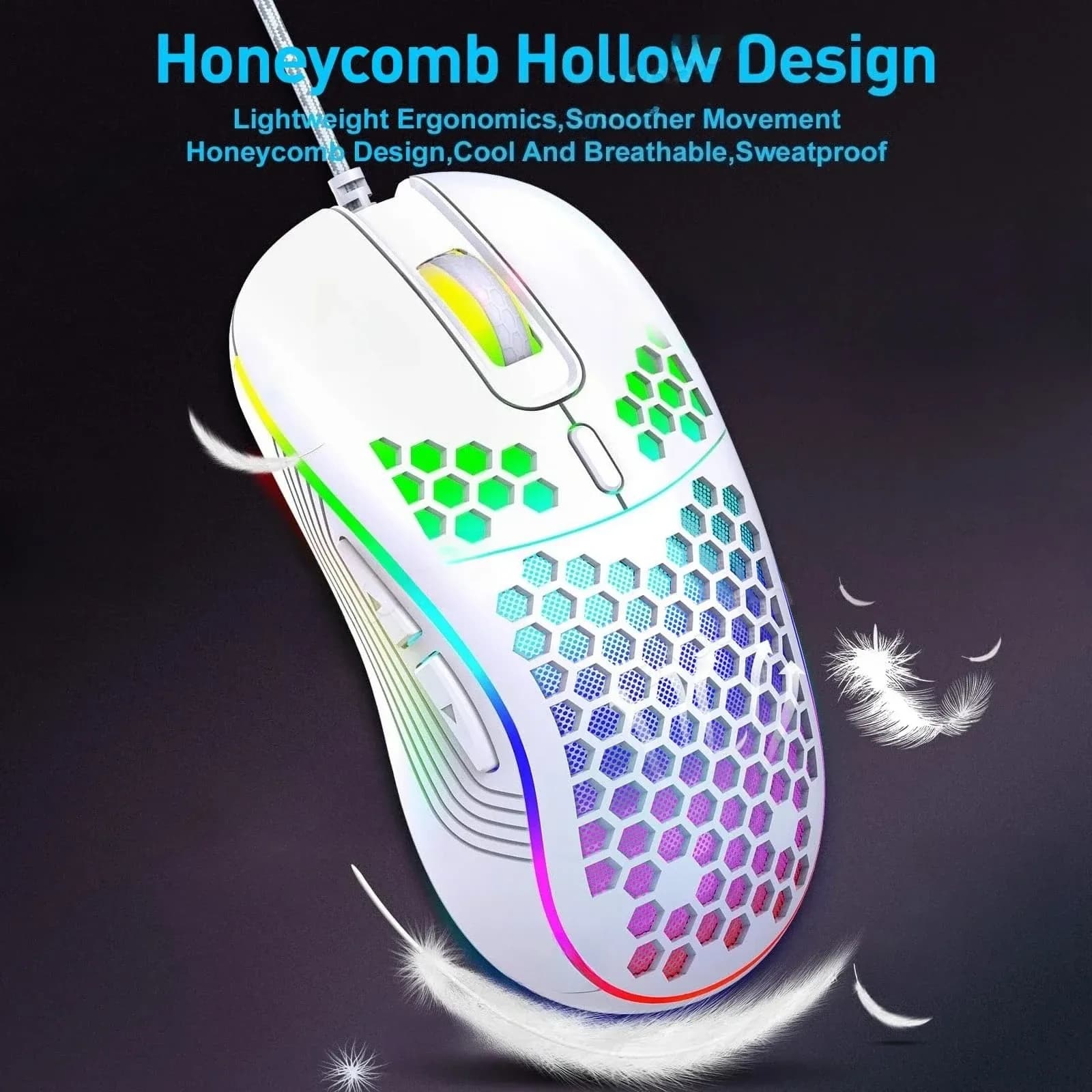 Souris Gaming Sans Fil (2,4 GHz) et Filaire - Rechargeable USB-C - Design Nid d'Abeille - RGB - Image 2