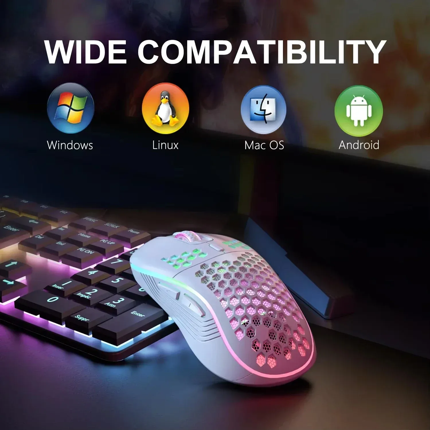 Souris Gaming Sans Fil (2,4 GHz) et Filaire - Rechargeable USB-C - Design Nid d'Abeille - RGB - Image 6