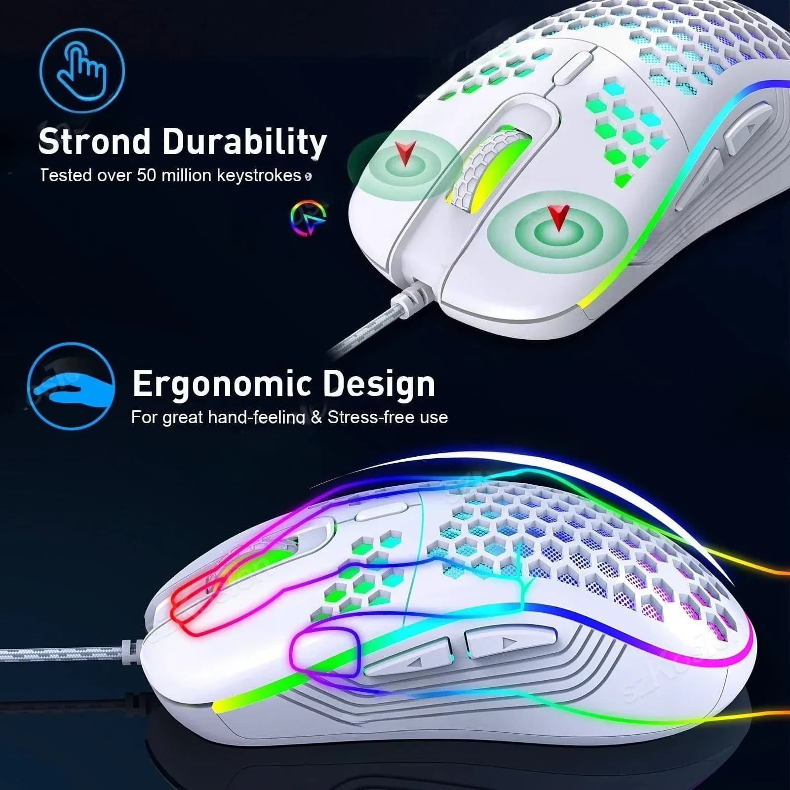 Souris Gaming Sans Fil (2,4 GHz) et Filaire - Rechargeable USB-C - Design Nid d'Abeille - RGB - Image 4